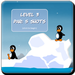 Shoot the opponent penguin using snow and bombs along with rocket to finish the level