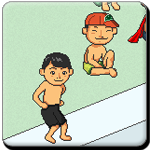 Use your mouse to make the people jump in to air tubes and make them swim in the pool
